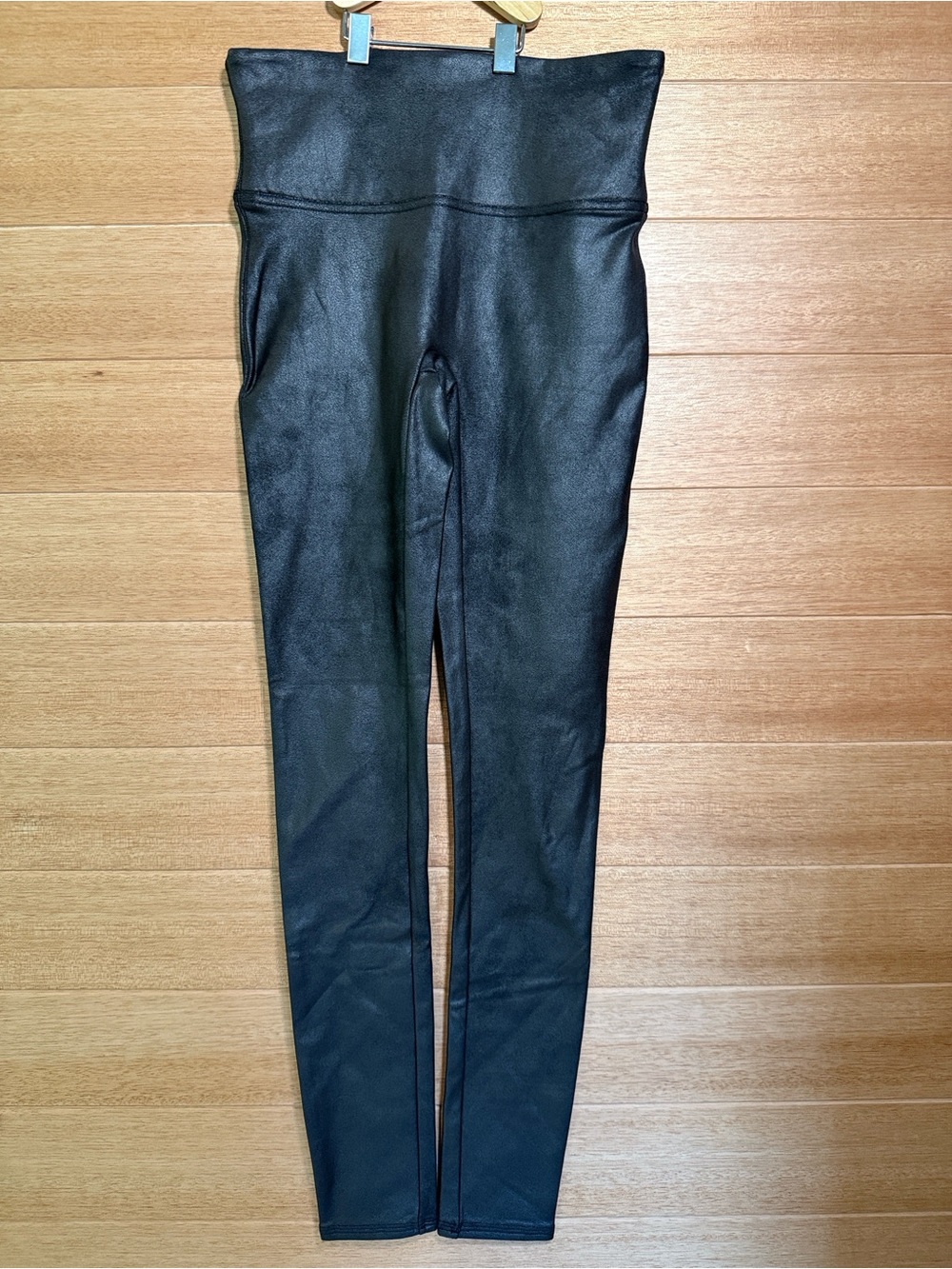 SPANX Women’s Black Faux-Leather, Fleece Lined High-Waist Leggings - Size S